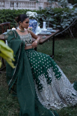 Zari Embroidered Net Teal Green Lehenga