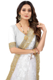 Zari Embroidered Net White Saree