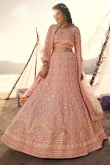 Zari Embroidered Organza Peach Lehenga