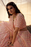 Zari Embroidered Organza Peach Lehenga