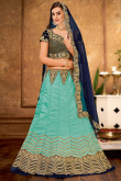 Zari Embroidered Raw Silk Mint Green Lehenga