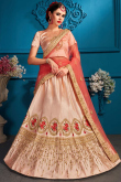 Zari Embroidered Satin Light Peach Lehenga