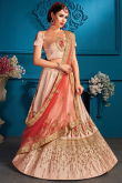 Zari Embroidered Satin Light Peach Lehenga