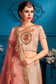 Zari Embroidered Satin Light Peach Lehenga
