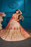 Zari Embroidered Satin Light Peach Lehenga