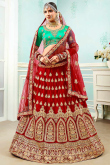 Zari Embroidered Satin Red Lehenga