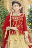 Zari Embroidered Silk Beige Lehenga