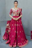 Zari Embroidered Silk Cerise Pink Bridal Wear Lehenga