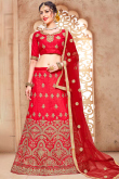 Floor Length Lehenga in Silk Cherry Red for Wedding 