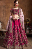 Zari Embroidered Silk Dark Pink Lehenga