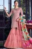 Zari Embroidered Silk Dusty Pink Sharara Suit