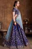 Zari Embroidered Silk Navy Blue Lehenga