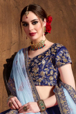 Zari Embroidered Silk Navy Blue Lehenga