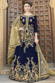 Zari Embroidered Silk Navy Blue Lehenga