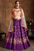 Zari Embroidered Purple Silk Lehenga