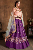 Zari Embroidered Purple Silk Lehenga