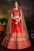 Zari Embroidered Silk Red Wedding Wear Lehenga 