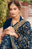 Dark Blue Zari Embroidered Silk Saree
