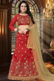 Zari Embroidered Silk Ruby Red Lehenga