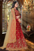 Zari Embroidered Silk Ruby Red Lehenga