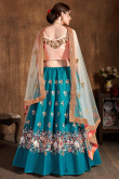Resham Embroidered Silk Sea Blue Lehenga