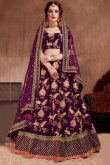 Zari Embroidered Soft Silk Dark Purple Lehenga