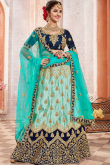 Zari Embroidered Turquoise Blue Silk Lehenga