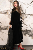 Zari Embroidered Velvet Black Angrakha Style Trouser Suit