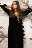Zari Embroidered Velvet Black Angrakha Style Trouser Suit