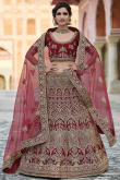 Velvet Maroon Zari Embroidered Party Wear Lehenga