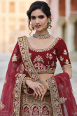 Velvet Maroon Zari Embroidered Party Wear Lehenga
