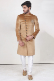 Zari Resham Embroidered Velvet Chikko Brown Men Sherwani