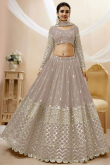 Zari Work Embroidered Georgette Grey Beige Lehenga 