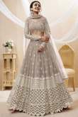 Zari Work Embroidered Georgette Grey Beige Lehenga 