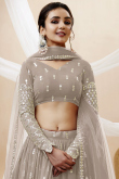 Zari Work Embroidered Georgette Grey Beige Lehenga 