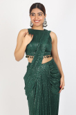 Teal Green Net Sequins Embroidered Heavy Saree 