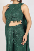 Teal Green Net Sequins Embroidered Heavy Saree 