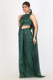 Teal Green Net Sequins Embroidered Heavy Saree 