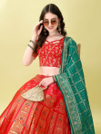 Woven Zari Art Silk Red Art Silk Panelled Style Lehenga