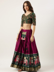 Woven Zari Dark Pink Silk Pleated Lehenga