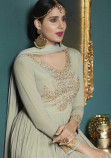  Anarkali Gown In Ash Grey Color With Resham Embroidered