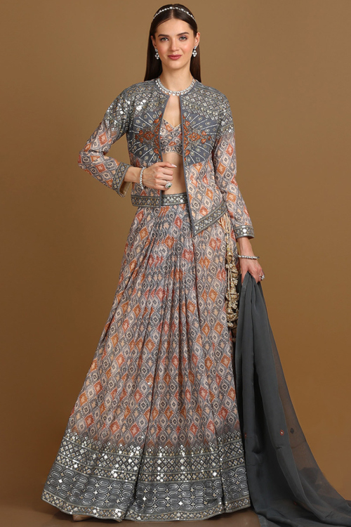 Printed Georgette Multi Color Lehenga for Wedding & Party