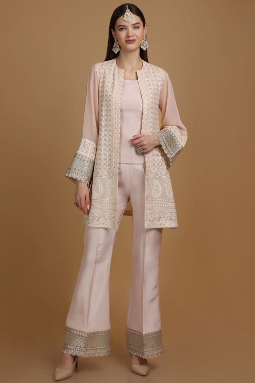 Georgette Pale Pink Jacket Style Suit for Wedding & Party