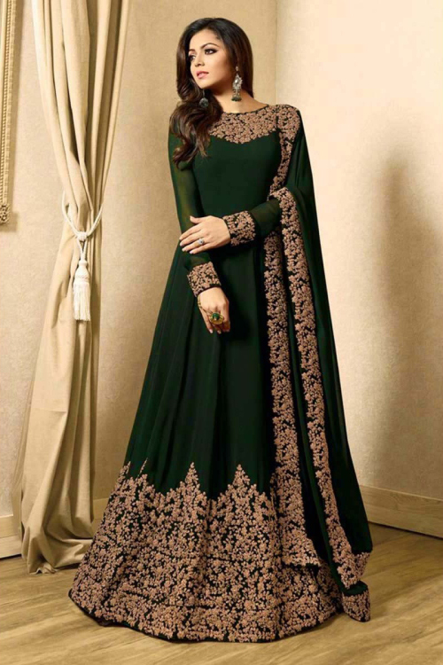 Gorgeous Green Wedding Dress Georgette Anarkali Suit with Dori Work