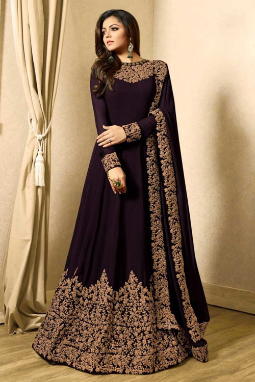 Brown Georgette Embroidered Wedding Anarkali Suit