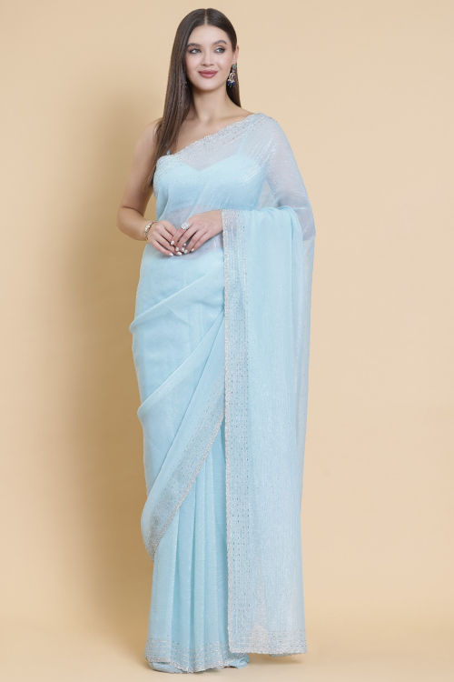 Powder Blue Tissue Shimmer Saree With Sequins Work