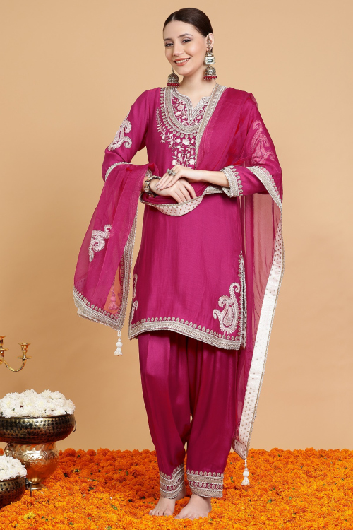 GUSTAKHIYAN – Ruby Radiance Handcrafted Embroidered Kurta Set