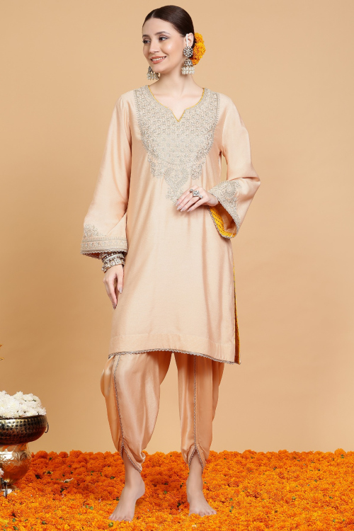 GUSTAKHIYAN – Blush Peach Luxe Embroidered Kurta Set 