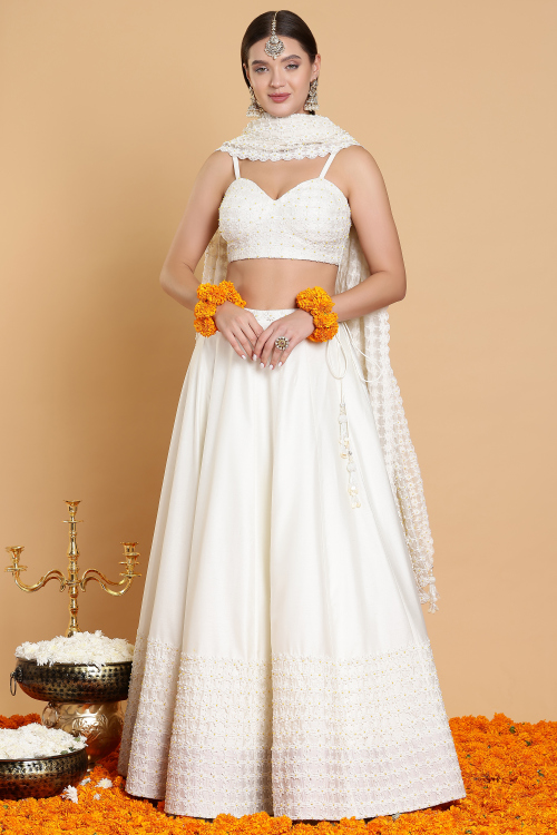 GUSTAKHIYAN – Mogra Bagh Handcrafted Ivory Lehenga Set