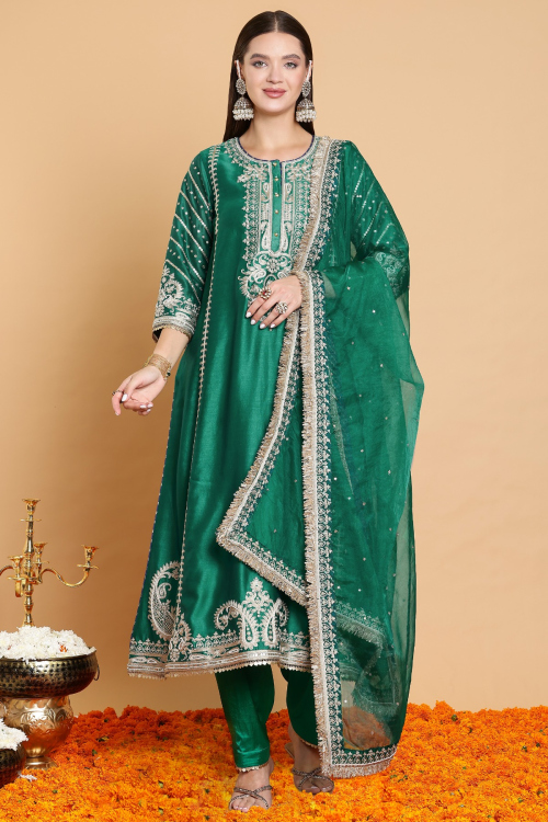 GUSTAKHIYAN – Suroor-e-Emerald Embroidered Long Choga Kurta Set